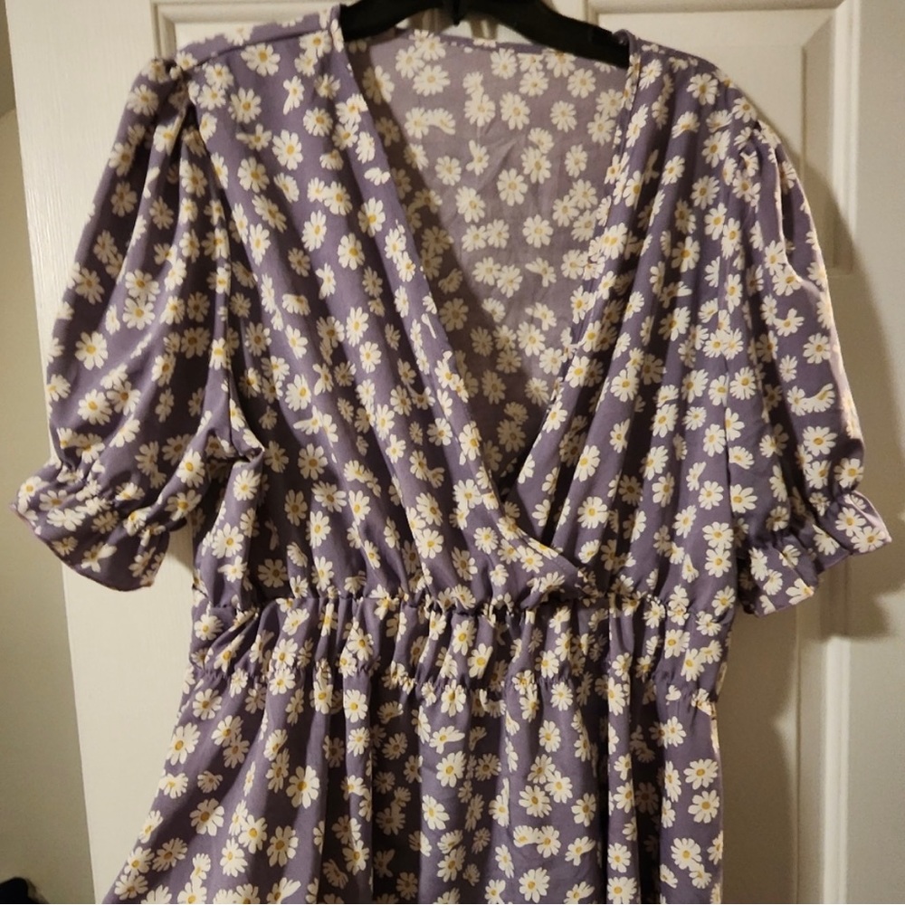 Womens lavender floral print blouse.